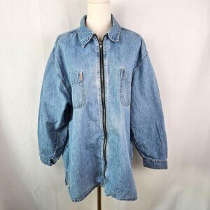 Vintage Rare Express Light Wash Denim Zip-Up Shacket Large 90's Grunge Lagenlook